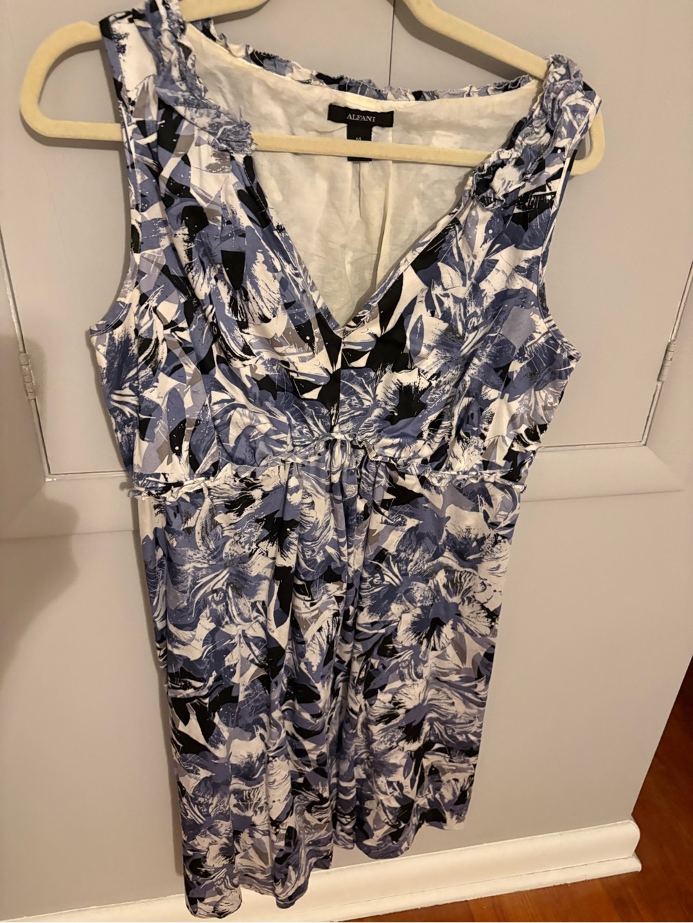 Alfani Blue and White Floral V-Neck Dress